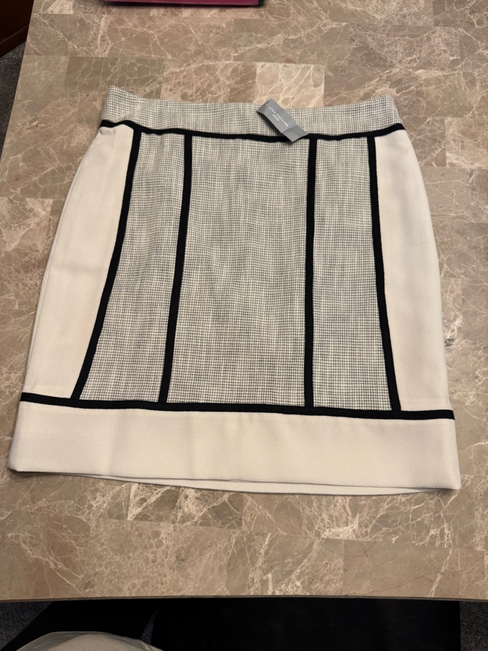 Ann Taylor Beige Black Skirt Textured Panel Lined Career Cotton Poly Stretch 10P